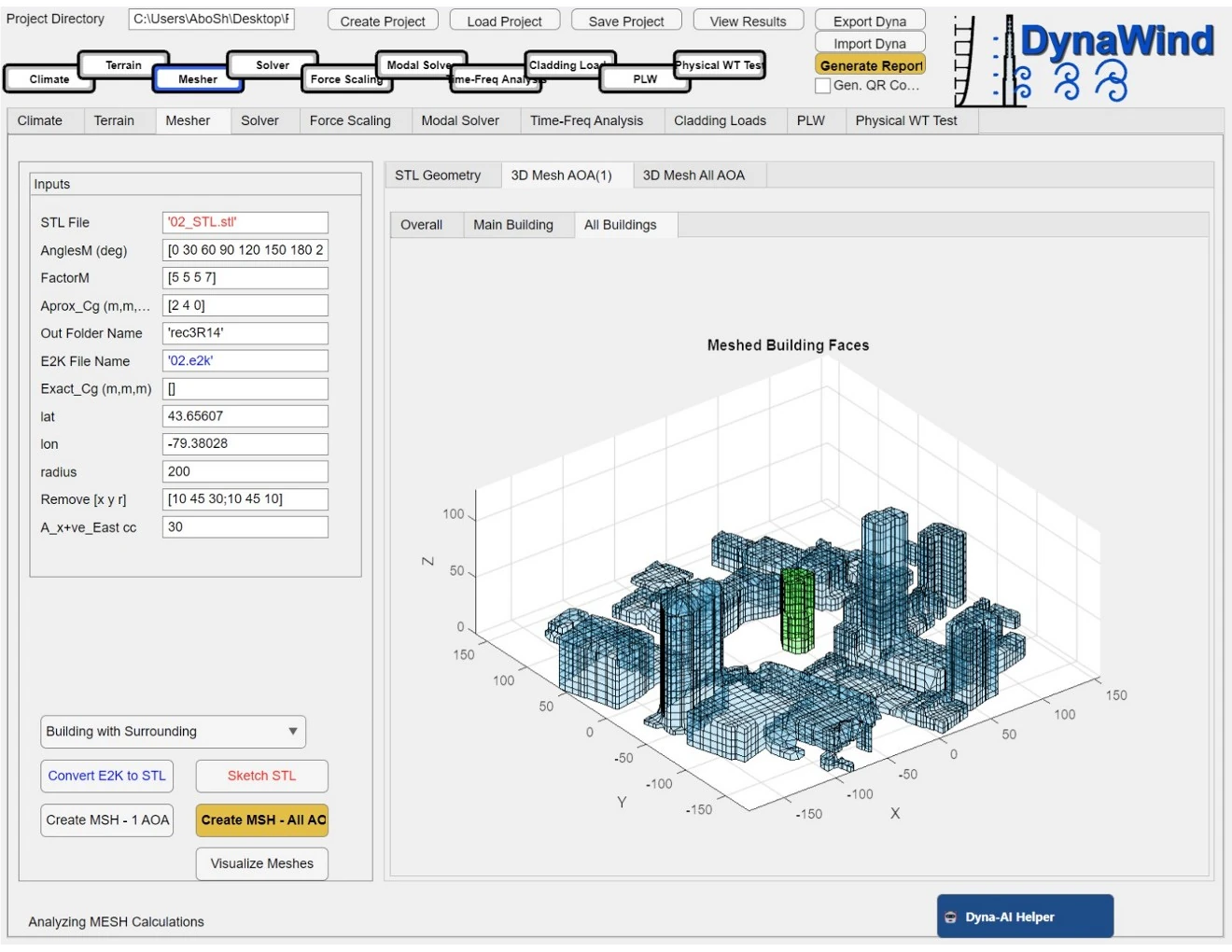 Mesher — surroundings + multiple buildings workflow